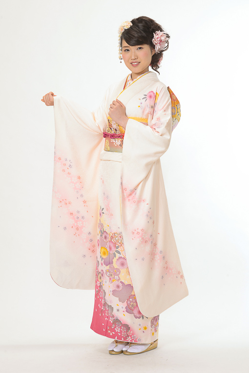 白地にピンク小花