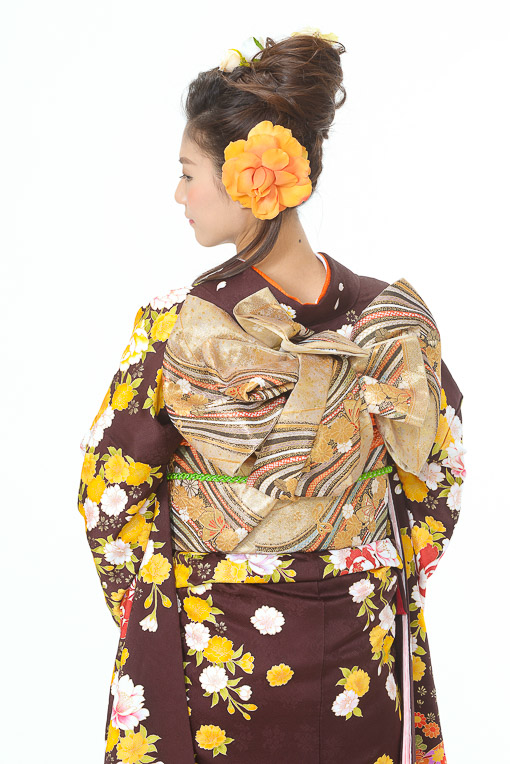 こげ茶　牡丹に熨斗