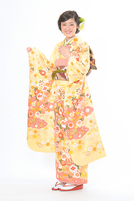 黄／ピンク御所車に牡丹