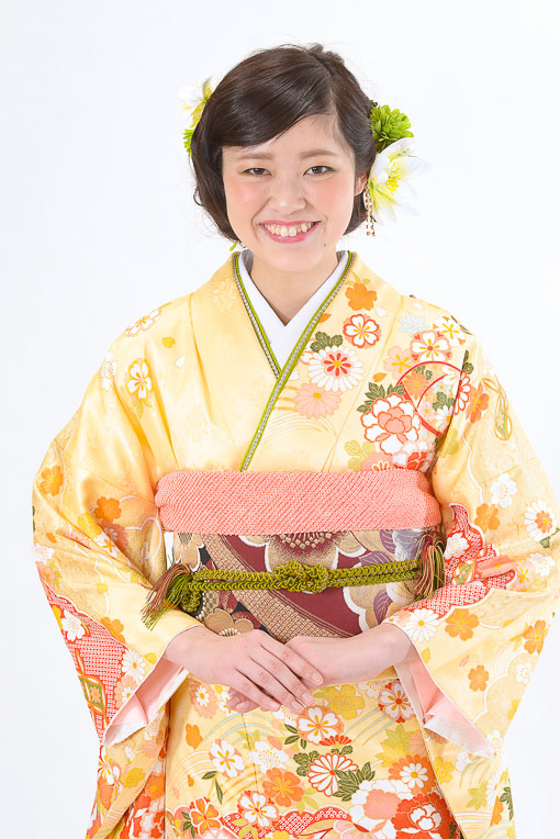 黄／ピンク御所車に牡丹