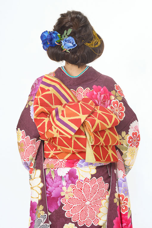 あずき色大輪花柄