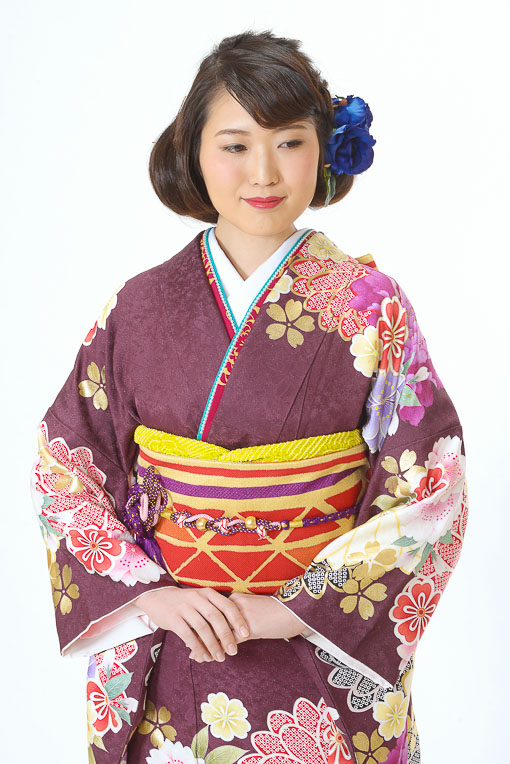 あずき色大輪花柄