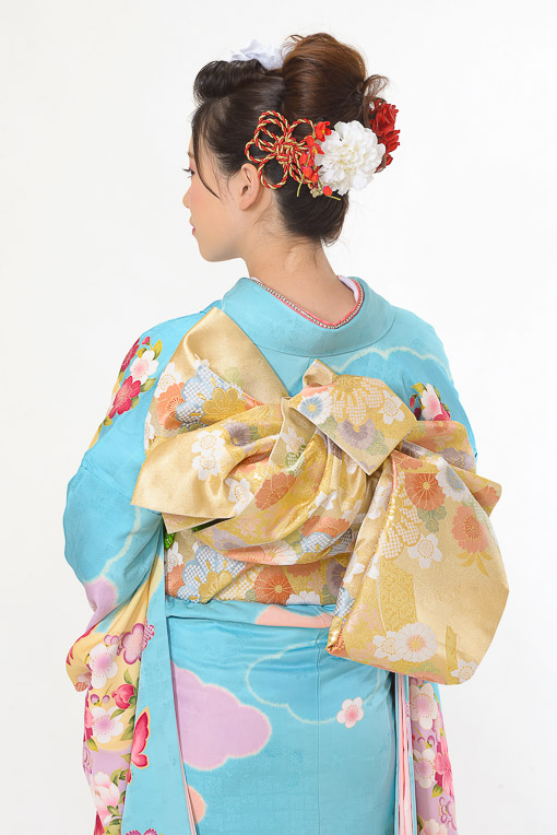 水色地にピンク小花