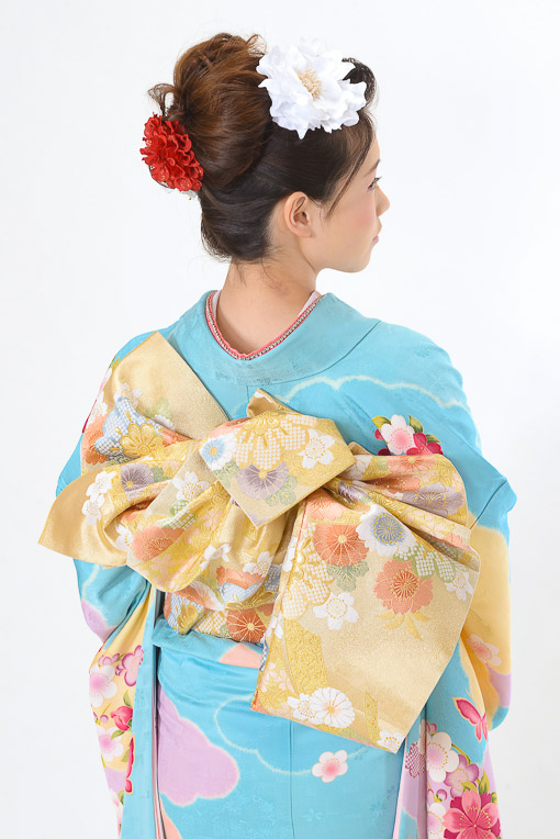 水色地にピンク小花