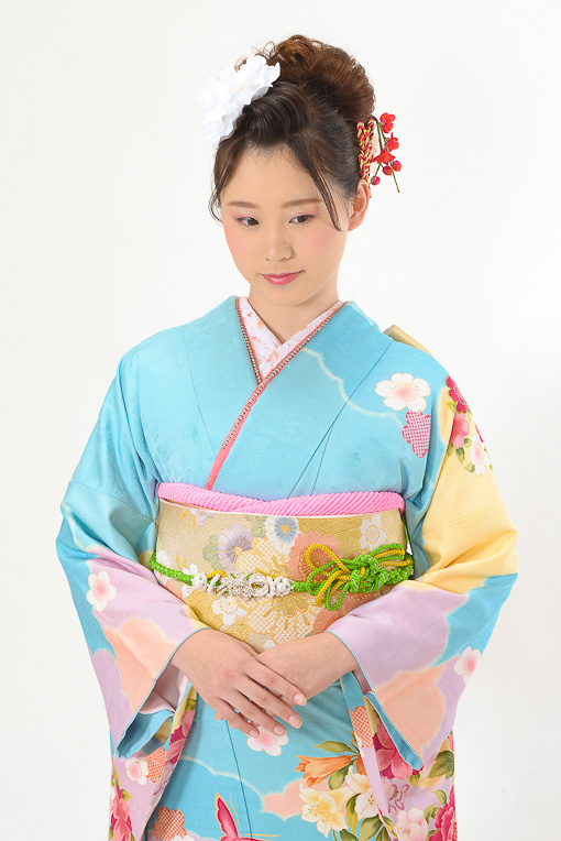 水色地にピンク小花