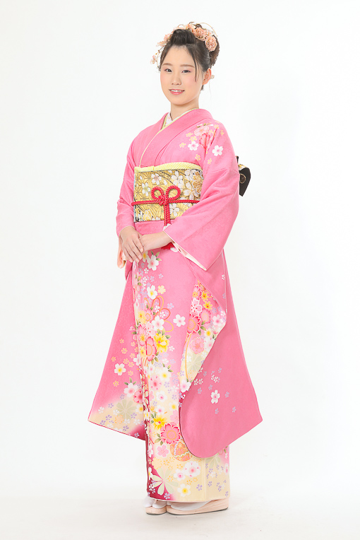 ピンク地に白小花