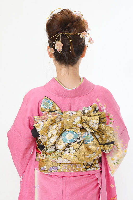 ピンク地に白小花