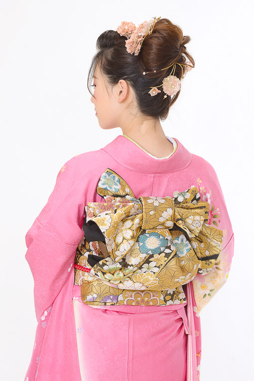 ピンク地に白小花