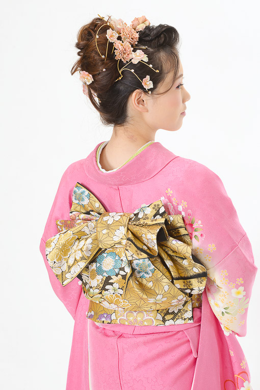 ピンク地に白小花