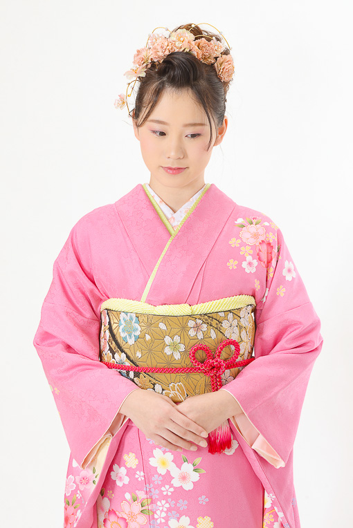 ピンク地に白小花