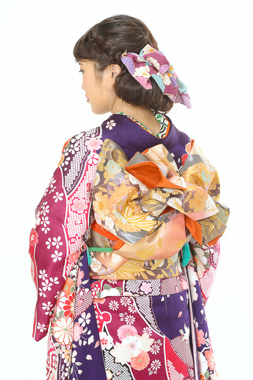 紫地にピンク/桜