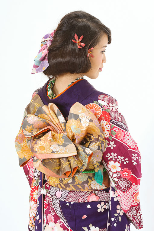 紫地にピンク/桜