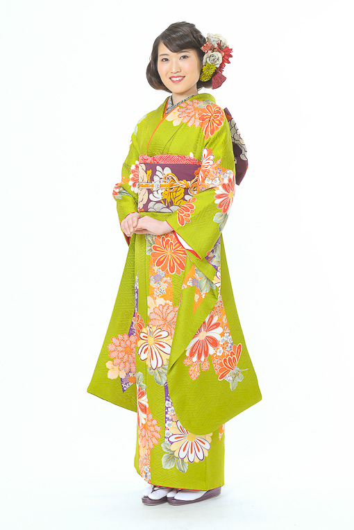 抹茶色朱ダリア花柄模様