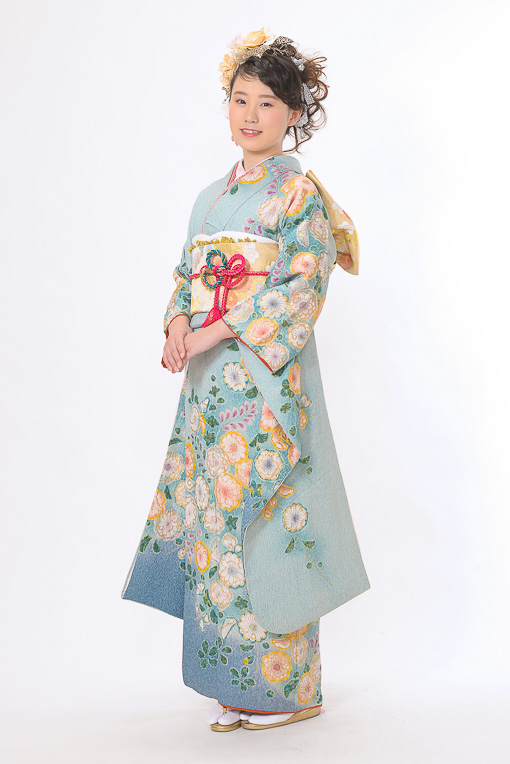 水色地に辻が花