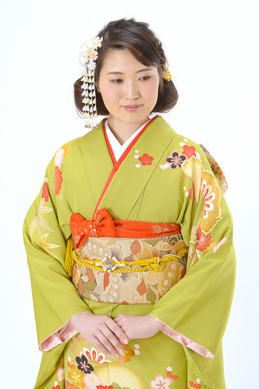 抹茶色に古典柄