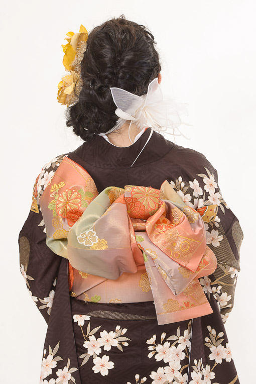 肩黒桜五色蝶裾金茶