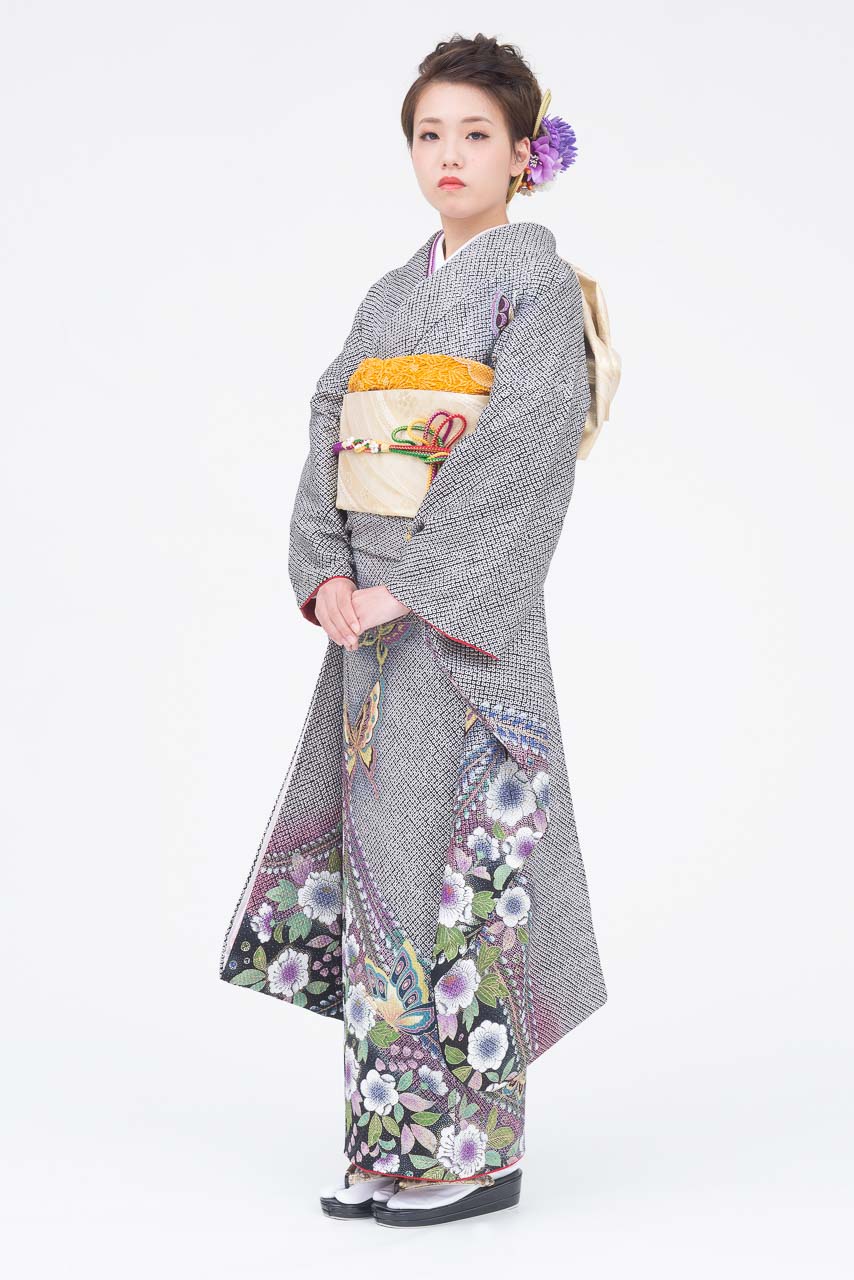 黒しぼり花柄蝶