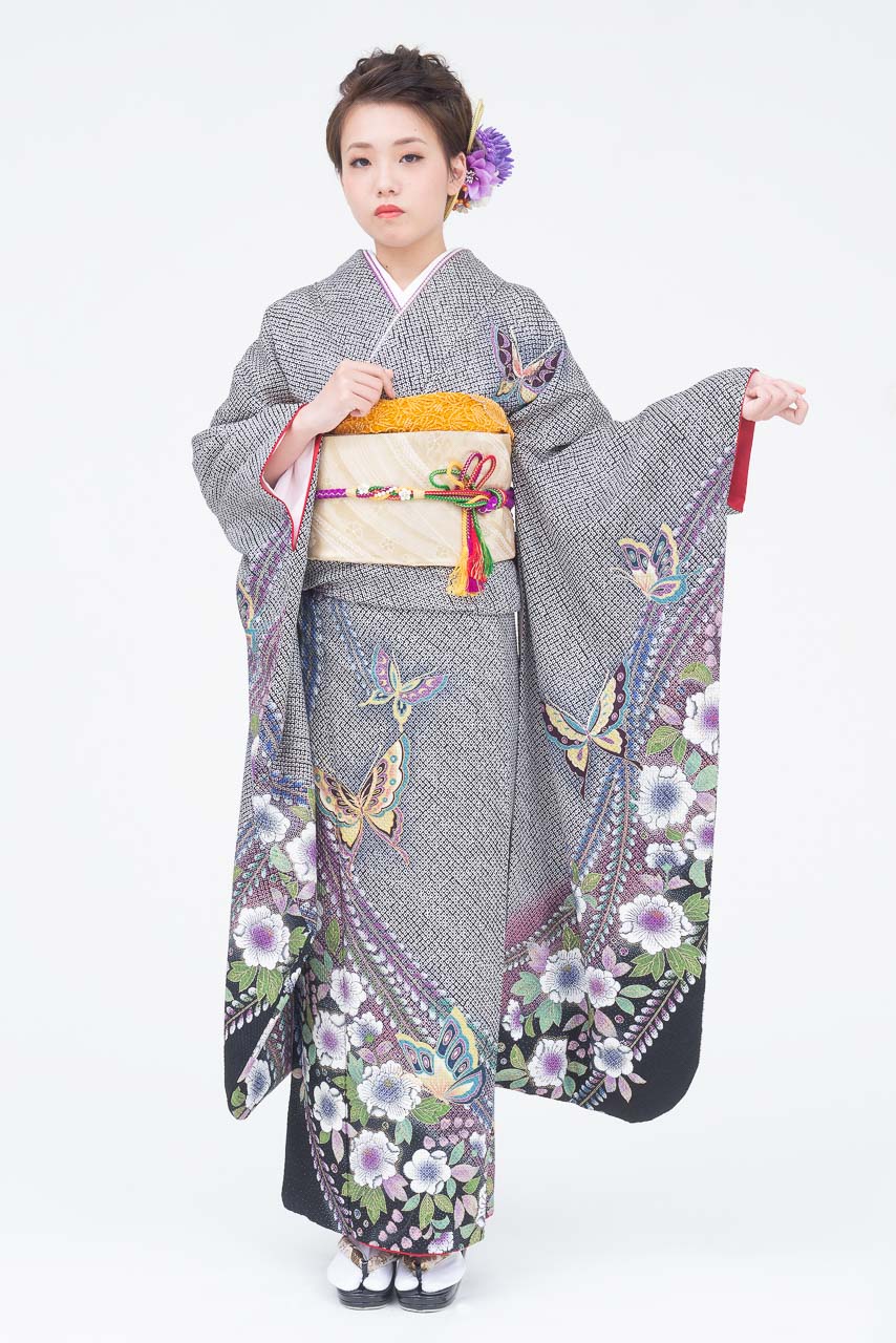 黒しぼり花柄蝶