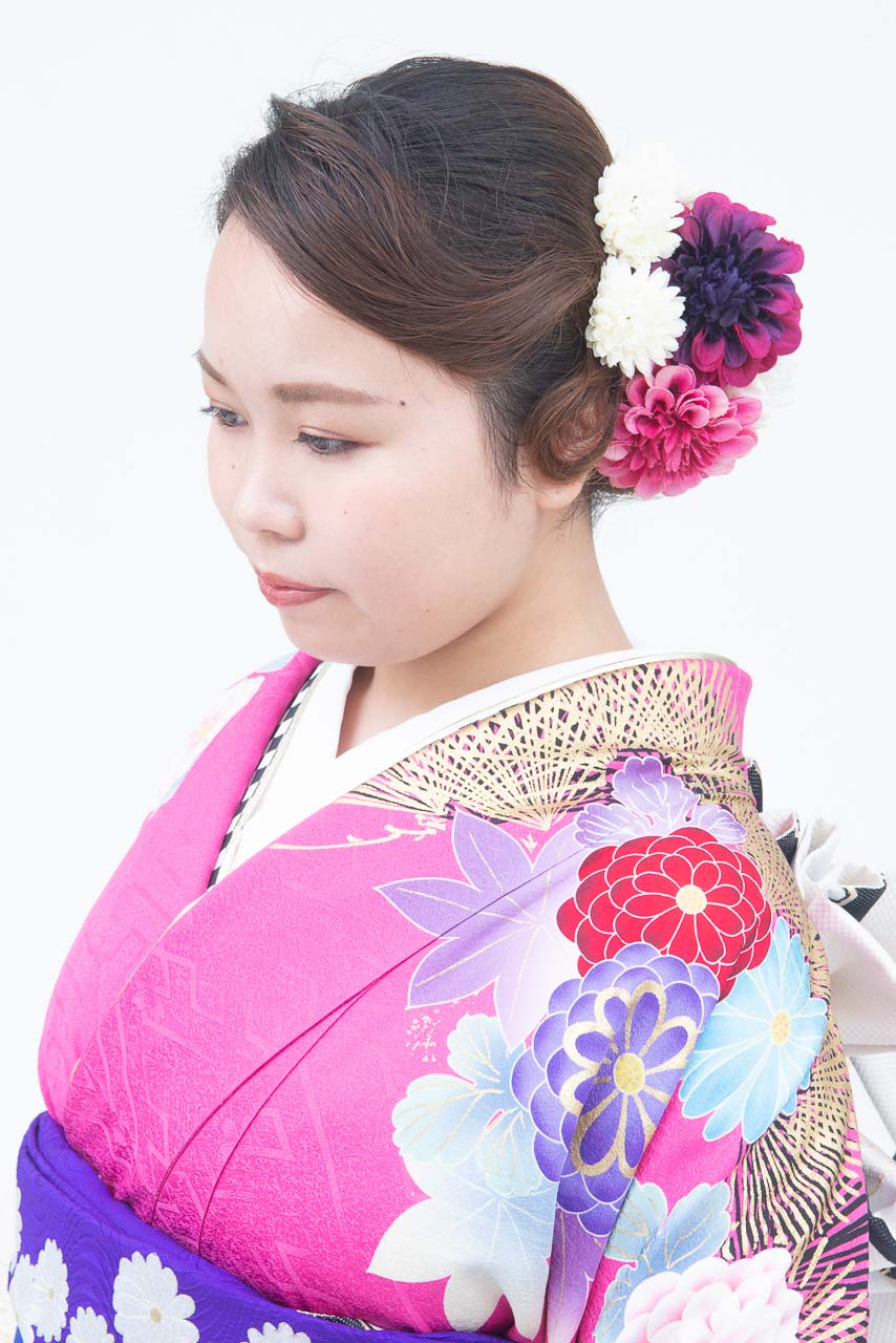 濃いピンク地鶴花大柄