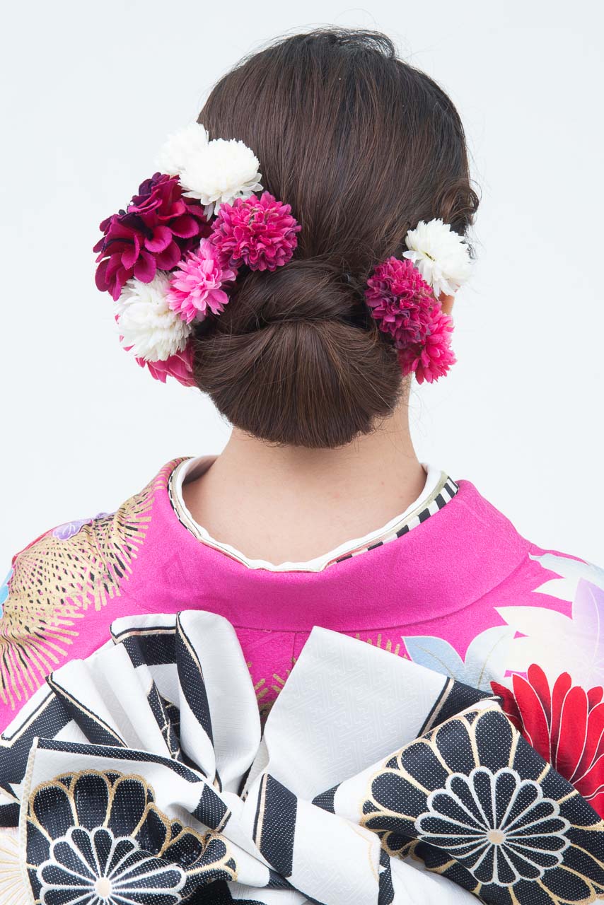 濃いピンク地鶴花大柄