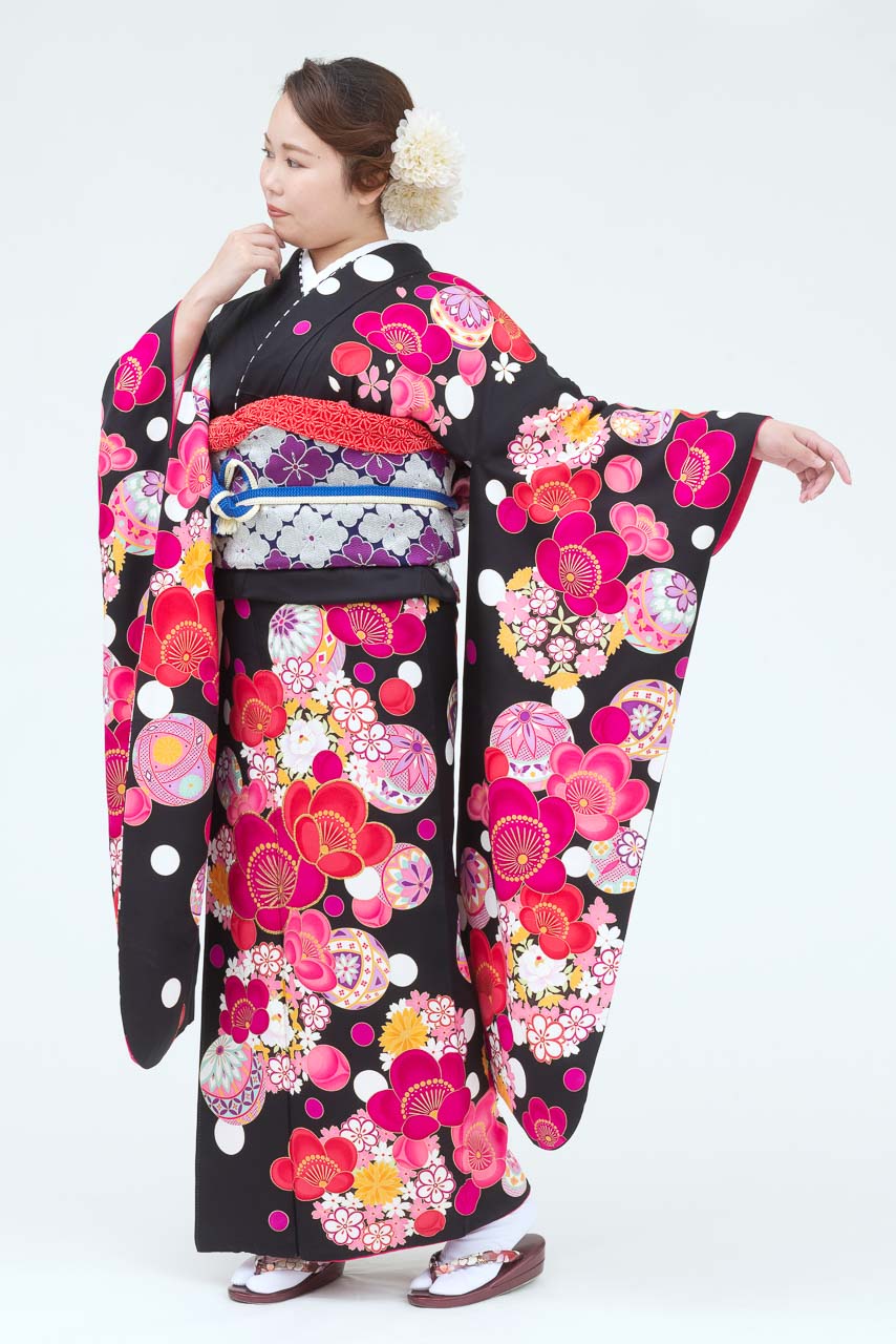 黒地に梅花爛漫