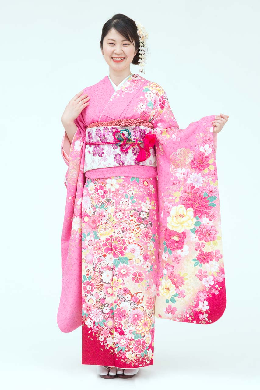 ピンク牡丹に桜