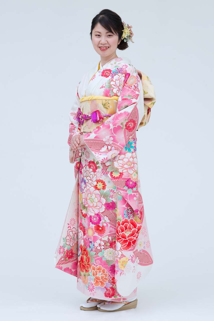 白地にピンク花 ひいな