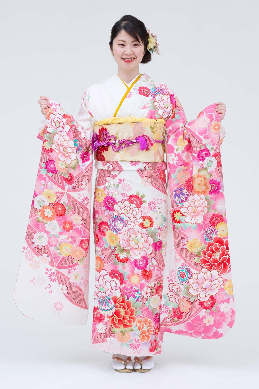 白地にピンク花