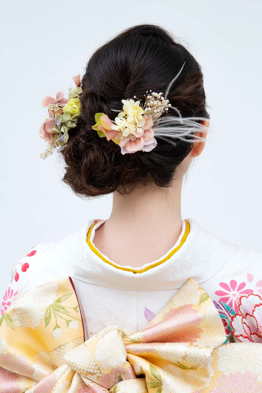 白地にピンク花 ひいな