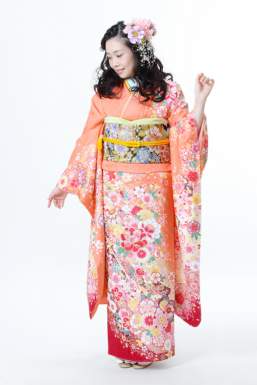 サーモンピンク地オール小花