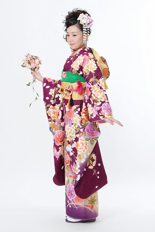 紫地蝶桜花模様