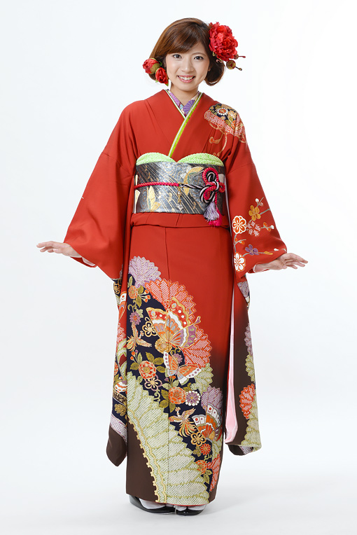 赤地花びら部絞り染め