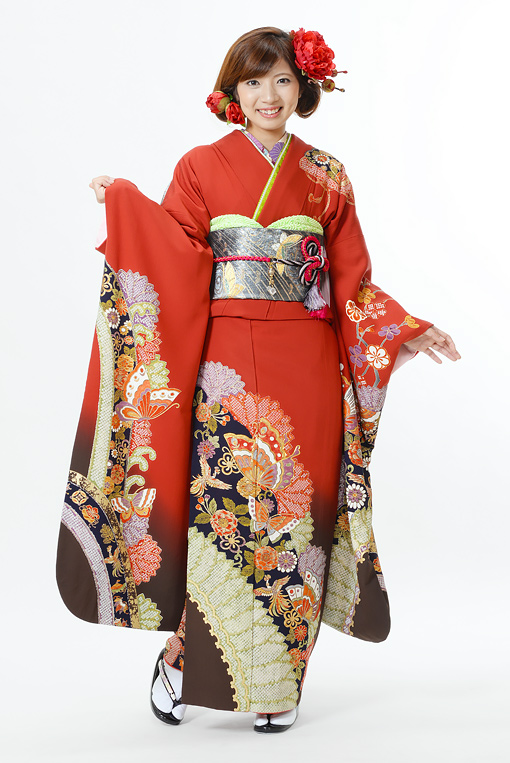 赤地花びら部絞り染め