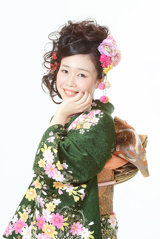 深緑地にピンク花柄