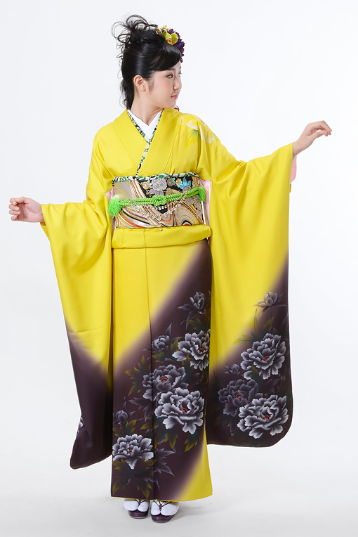 黄色黒ぼかし薔薇柄