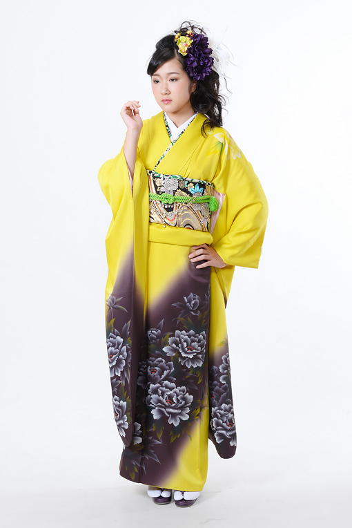 黄色黒ぼかし薔薇柄