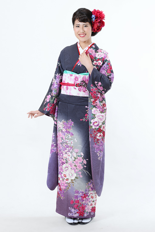 紫地ぼかしピンク小花