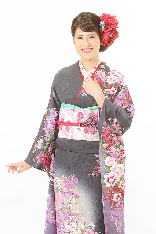 紫地ぼかしピンク小花