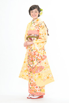 黄／ピンク御所車に牡丹