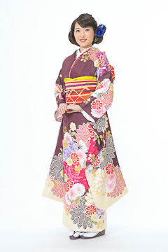 あずき色大輪花柄 YM-4