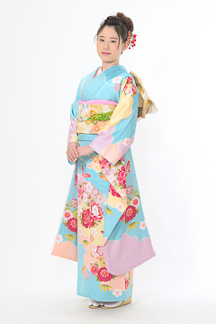 水色地にピンク小花