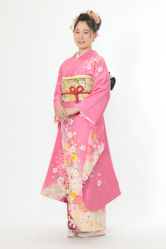 ピンク地に白小花