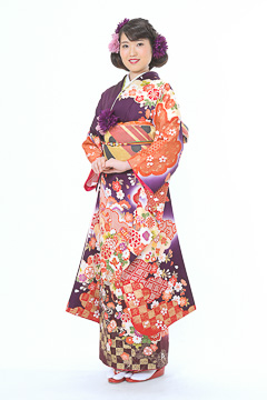 紫地に古典華柄