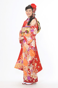 赤地に総大華柄