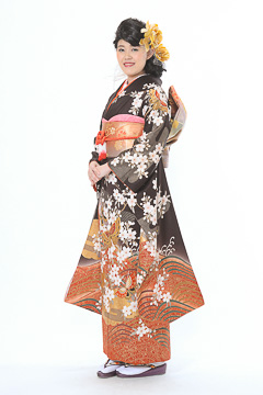 肩黒桜五色蝶裾金茶