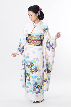 白地水色紫花模様