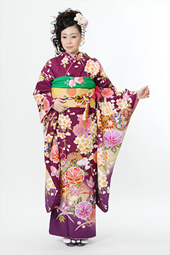 紫地蝶桜花模様