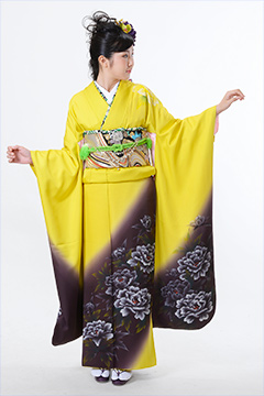 黄色黒ぼかし薔薇柄