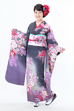 紫地ぼかしピンク小花