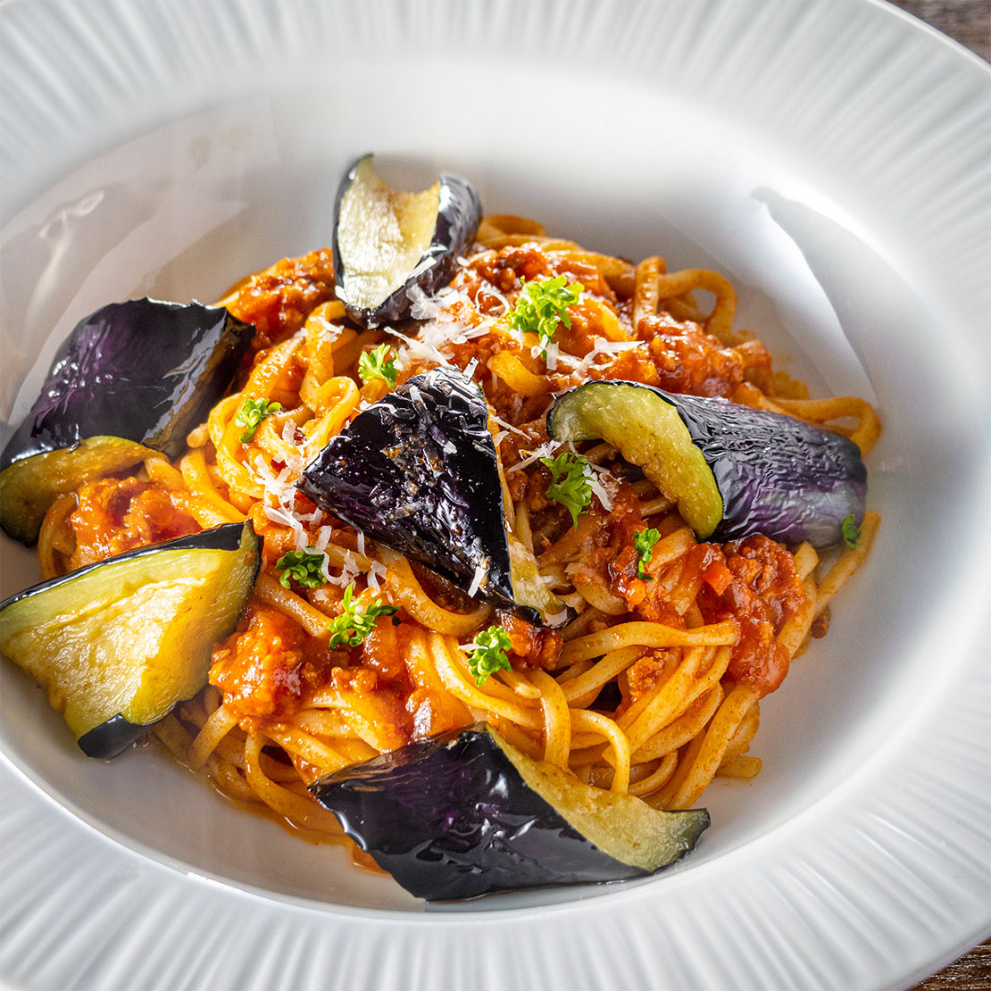 ごろっと茄子のミートソース